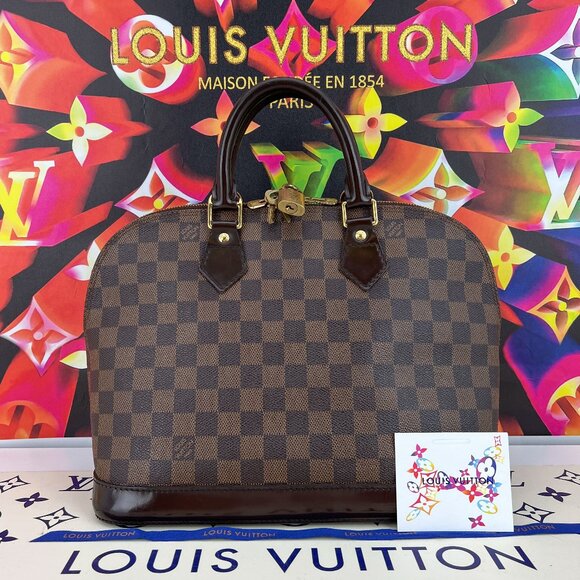 LOUIS VUITTON Authentic Alma PM Damier Ebene Satchel Handbag FL2069 B0282 - Picture 1 of 16